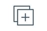 A simple icon depicting two overlapping squares, one with a plus sign in the center, suggesting the function of adding or creating a new item. The design is minimalist with a dark outline on a light background.